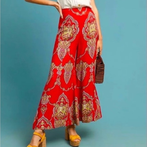 Anthropologie Ett:Twa 6 Red Wide Flare Leg Palazzo Pants ~ Boho Festival Western - Picture 1 of 11